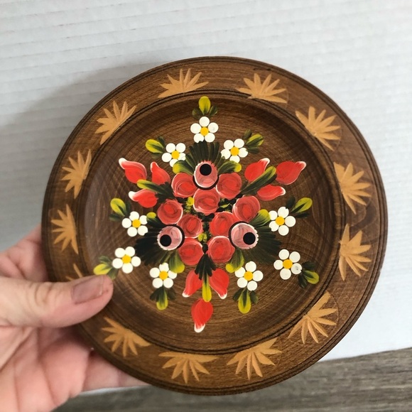 Vibrant Hand Painted Floral Wooden Plate - Picture 9 of 9